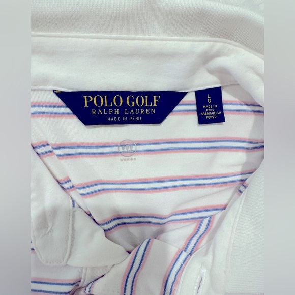 Polo Golf Striped Polo short sleeve pink and blue moisture wicking - Picture 4 of 7